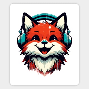 Funny Smiling musical fox wearing headphones Magnet